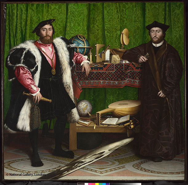 لوحة Jean de Dinteville and Georges de Selve (السفيران)، أبدعها هانز هولباين الأصغر سنة 1533 .