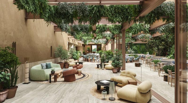 صورة افتراضية للفناء الداخلي في فندق Six Senses Rome المقرر افتتاحه الشهر المقبل.