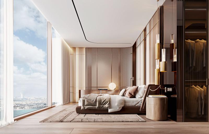 تتميّز كل شقة بمساحات مزدوجة الارتفاع وواجهات زجاجية ممتدة من الأرضية إلى السقف لتبديد الحد الفاصل بين الداخل والخارج.