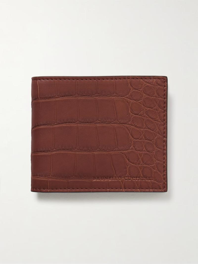 Croc-Effect Leather Billfold Wallet