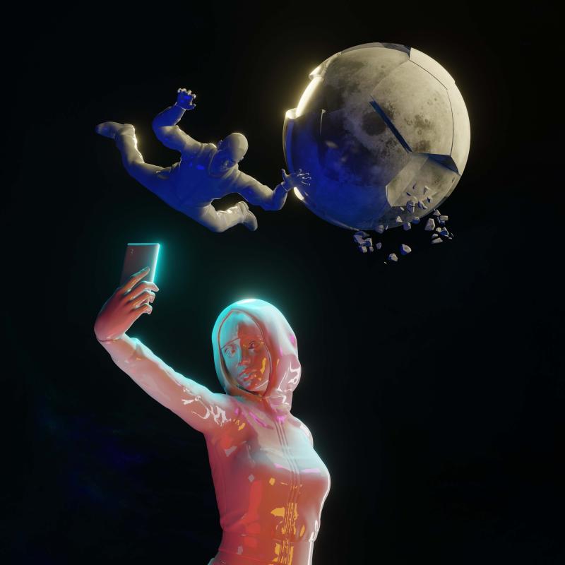 عمل رقمي بعنوان "ثانية واحدة قبل منتصف الليل" للفنانة آية طارق.