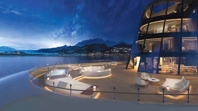 صيغت واجهة هذا الملاذ، الممتد على مساحة 10,000 قدم مربعة تقريبًا، من أكبر لوح زجاجي جرى تركيبه على متن يخت. 