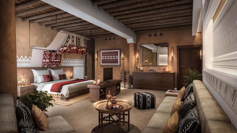 تتوزع في فندق باب سمحان 106 غرف و28 جناحًا يغلب عليها طابع تصميمي يحتفي بالتراث النجدي.