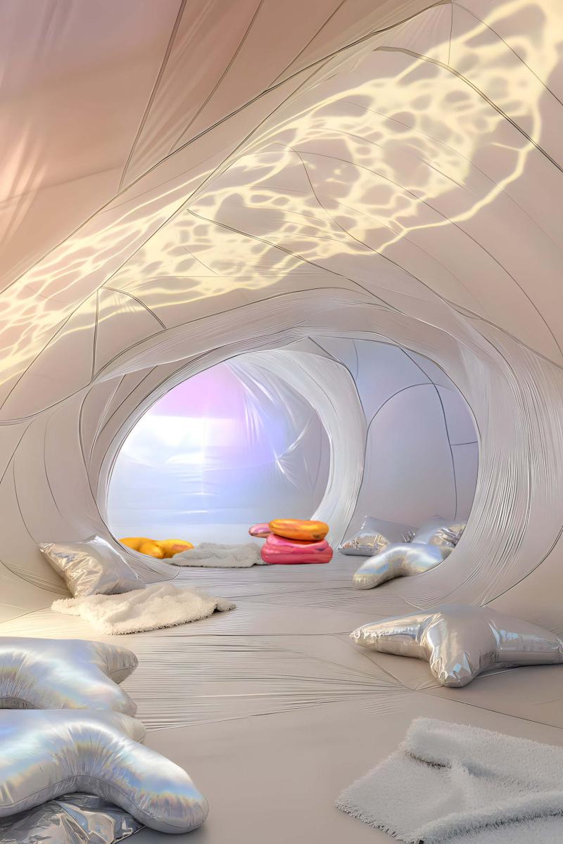 مساحات تأملية ضمن العمل التركيبي Interlude الذي يستكشف تفاعل التكنولوجيا مع الحرف اليدوية والتصميم المُرتكز حول الإنسان.